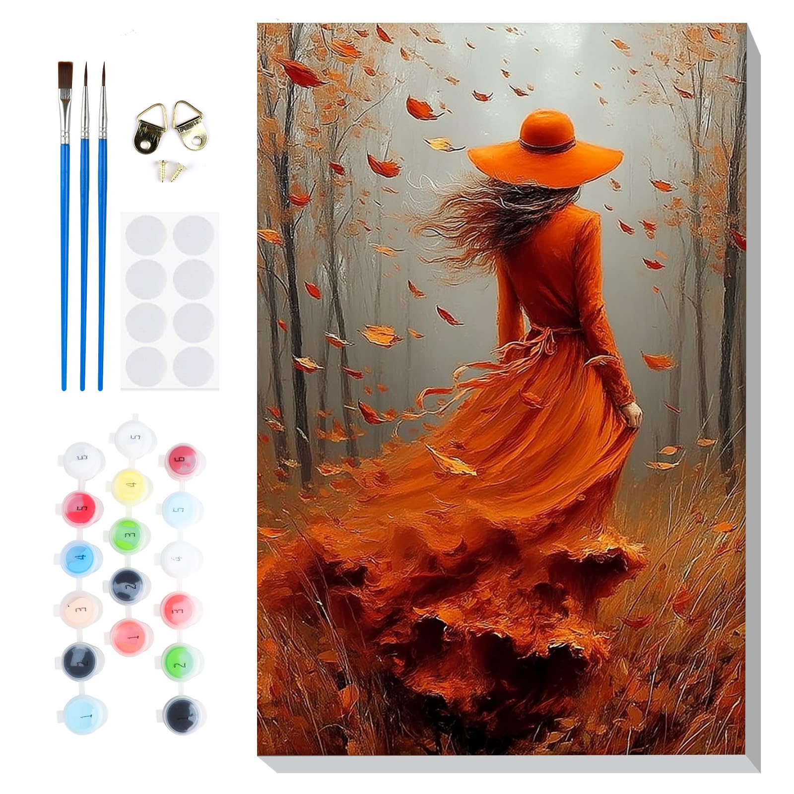 Lxmsja Framed Paint by Numbers Lady for Adults Beginners, Autumn Painting by Numbers on Canvas, DIY Acrylic Fall Painting Art and Crafts Kit Gifts for Home Wall Decor, 8x12in