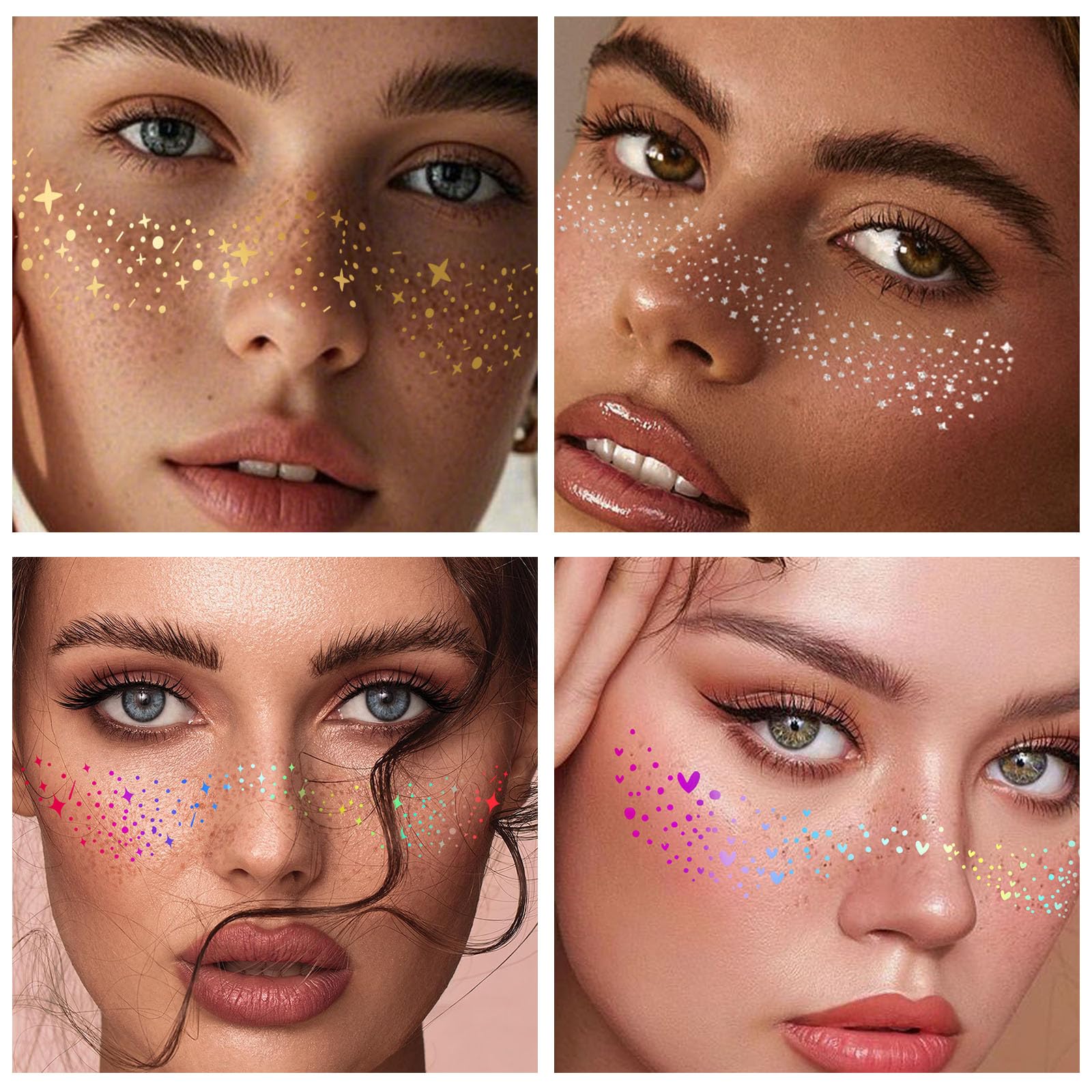 Silver Gold Glitter Gem Temporary Face Tattoos Waterproof Makeup Stickers - Image 3