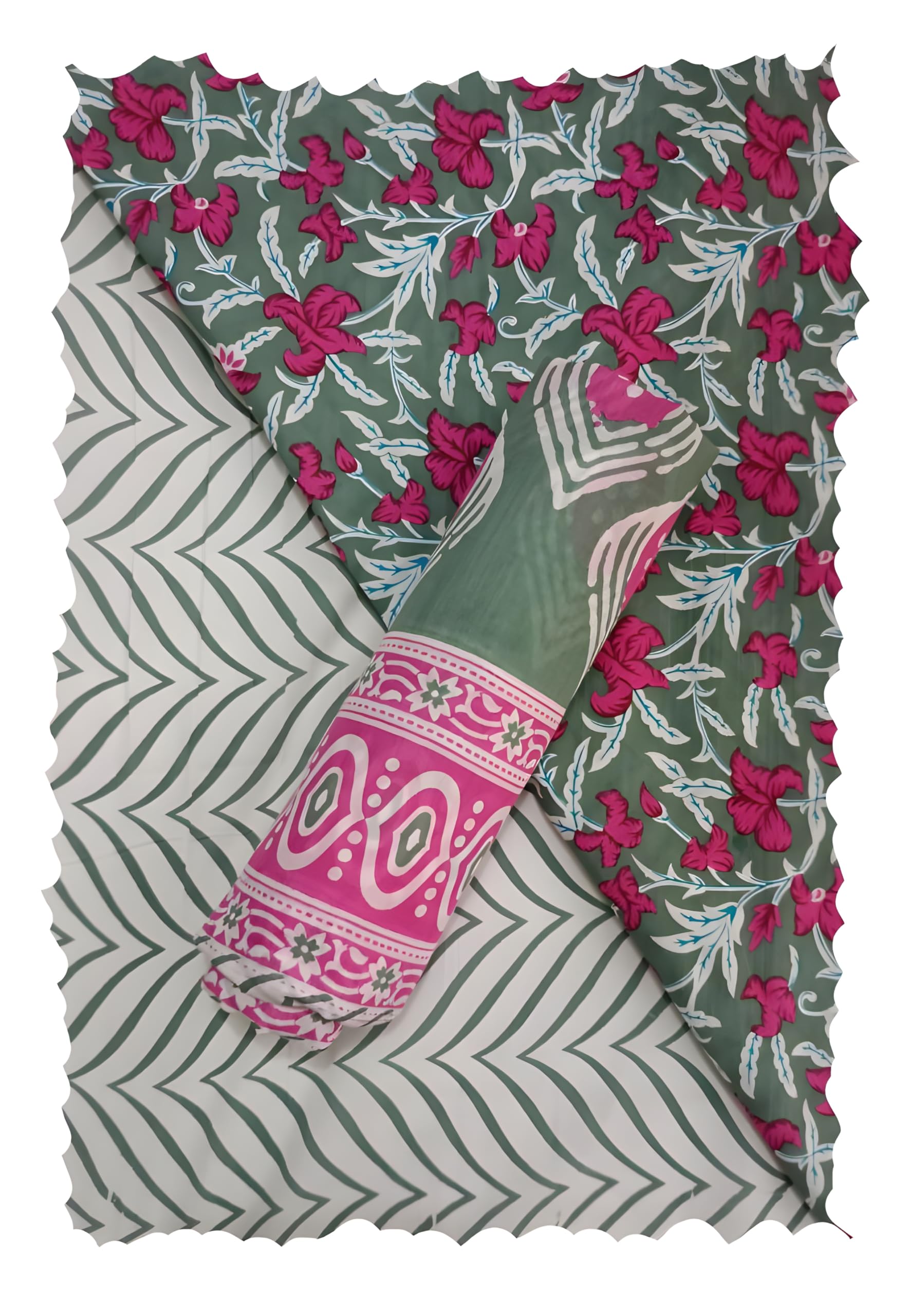 Pure Cotton Jaipuri Sanganeri Print Kurti Material, Kathmandu Embroidered Saree Fabric for Dress, Blouse, Kurti, Lehenga