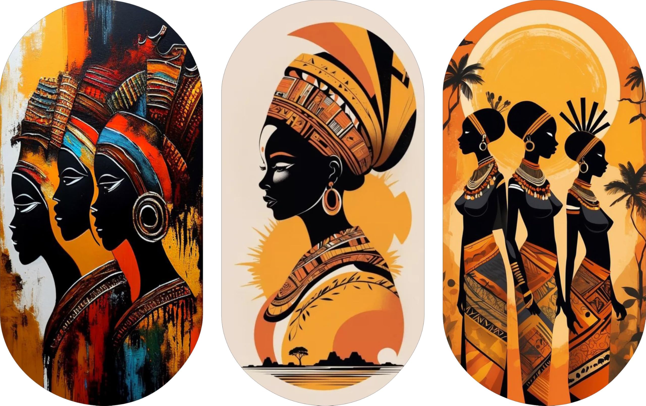 Jwalpa Creation African Tribal Art Wooden Wall Hanging Set of 3 Panels | 18x11 Inch Wall Decor | Ethnic Women Silhouette Art | Modern Boho Home Living Room Bedroom Decoration-image-11