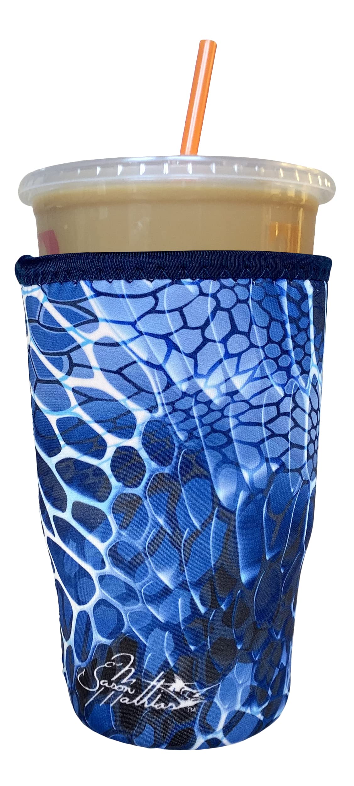 Iced Coffee Sleeve, Insulated Neoprene Cup Sleeve, Fits a 32 Oz. Coffee Cup, Washable and Reusable, Iced Coffee Accessories, Large Blue Aquatint by Jason Mathias