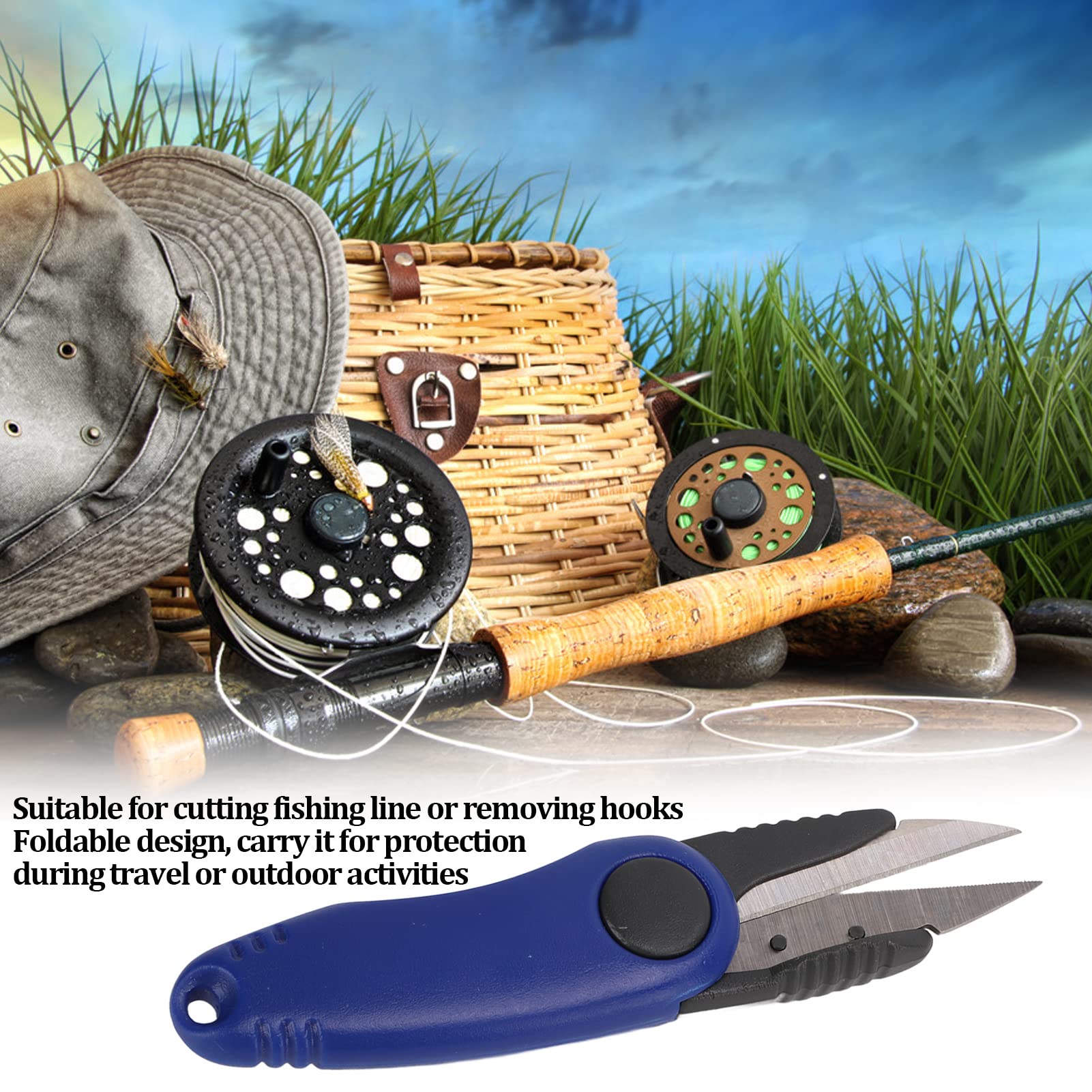 Pilipane Shrimp Shaped Fishing Line Scissors, Folding Fishing Tackle Scissors Shrimp Shape Multifunction Convenient Fishing Line Cutter Foldable Tackle for for Accurate Cuts (Blue)