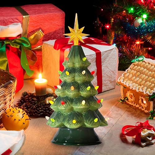 Miniatura 8 de Decoración de árbol de Navidad de cerámica de Halloween, cabeza de calabaza naranja de Halloween, truco o trato, más de 33 bombillas multicolor con