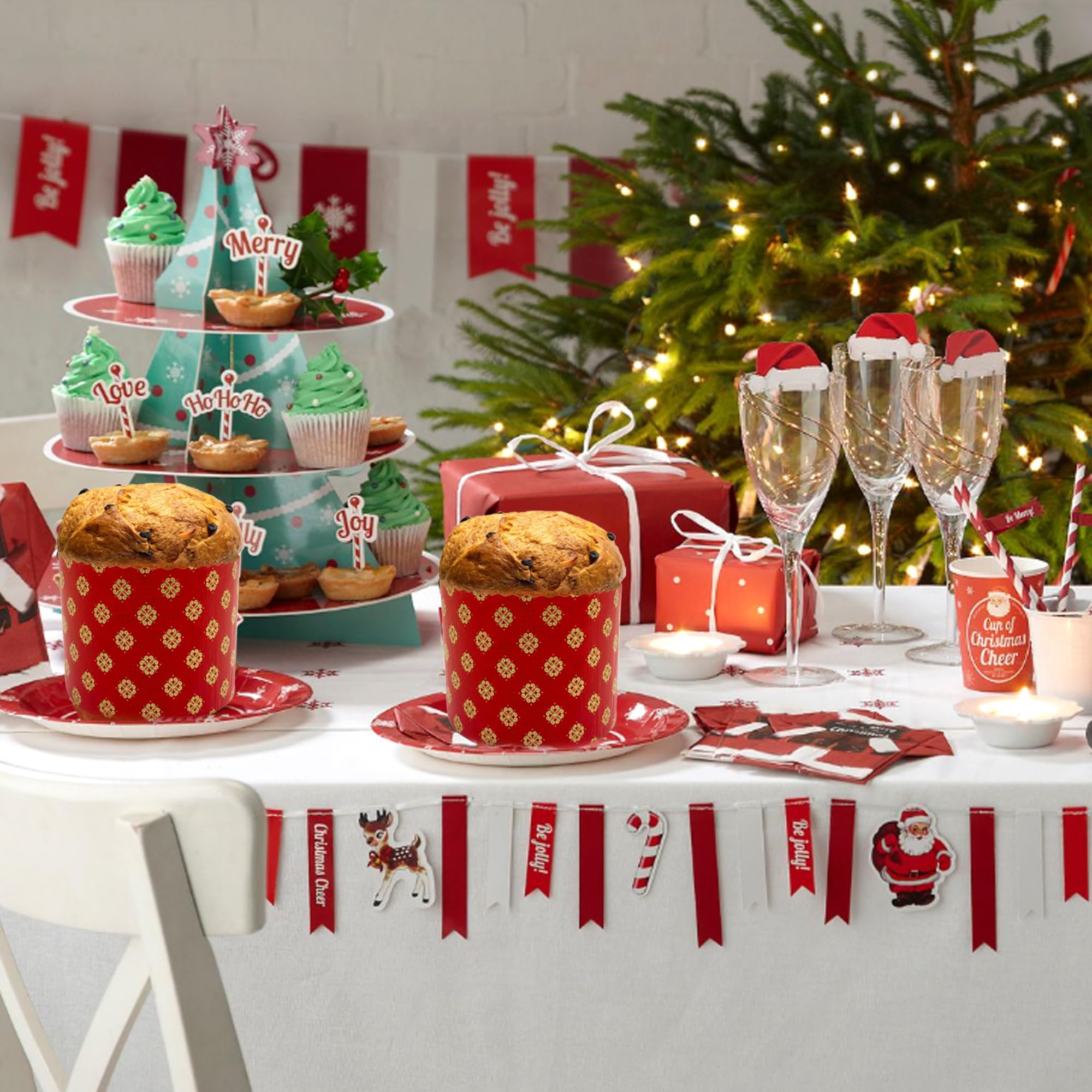 DHER 20 pcs Molde de papel para panettone Formas culinarias para pastel Panettone resistente a altas temperaturas Taza de papel para pan de Navidad (Rojo, 135 * 95 mm)