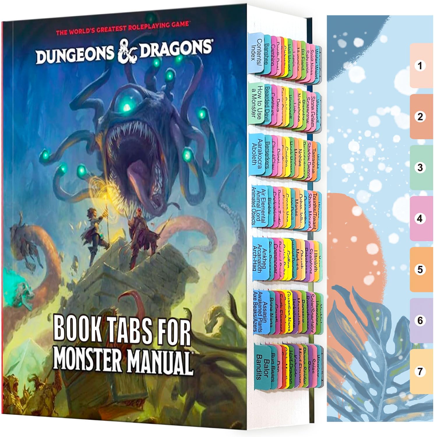 Index Tabs for The Dungeons & Dragons 2024 Monster Manual (Book not Included), 96 D&D Core Rulebook Color Coded Repositionable Tabs, Laminated, Durable, with Alignment Card