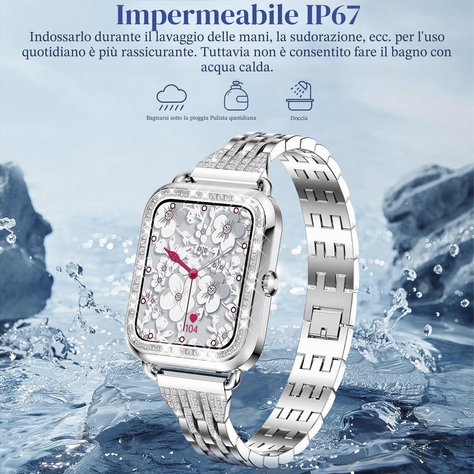 Smartwatch Orologio Donna Chiamate e Risposta Diamond,1.29''Smartwatch Notifiche Messaggi,Cardiofrequenzimetro,SpO2/Monitoraggio del Sonno,19 Sport orologio smartwatch donna per Android iOS