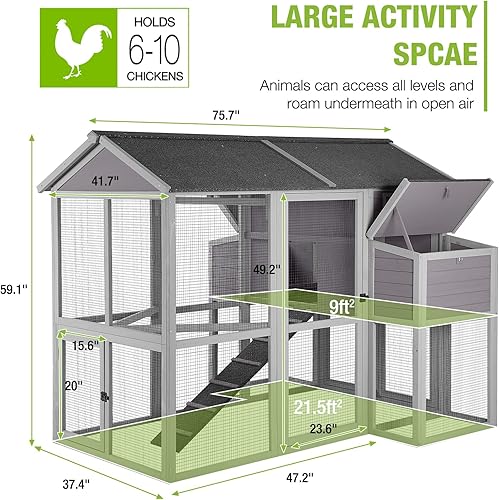 Miniatura 4 de GUTINNEEN Gallinero con grandes cajas anidables, gallinero al aire libre con área para dormir de 30.5 pies cuadrados y carrera para 6 a 10 pollos de