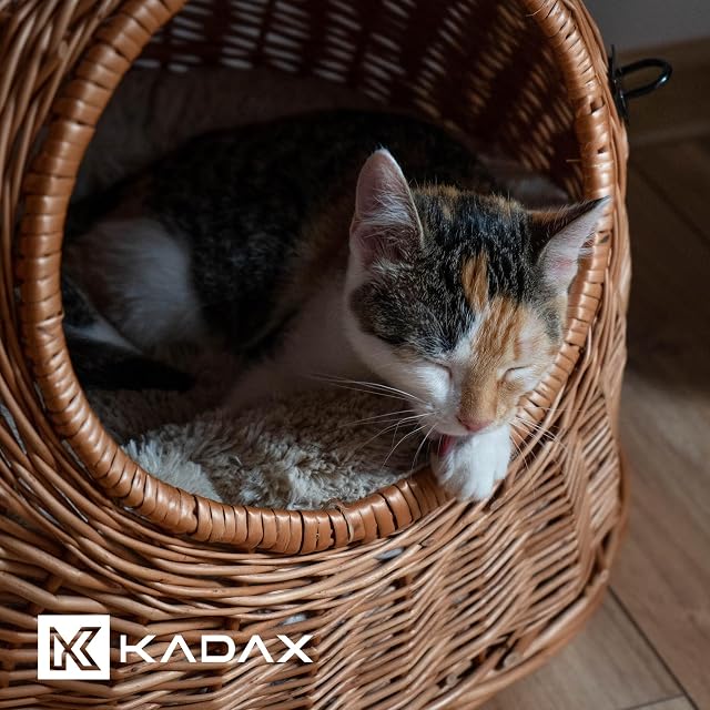 Foto 3 de 8 de KADAX Cesta de transporte para animales, cesta para gatos de mimbre, caja de transporte con asa