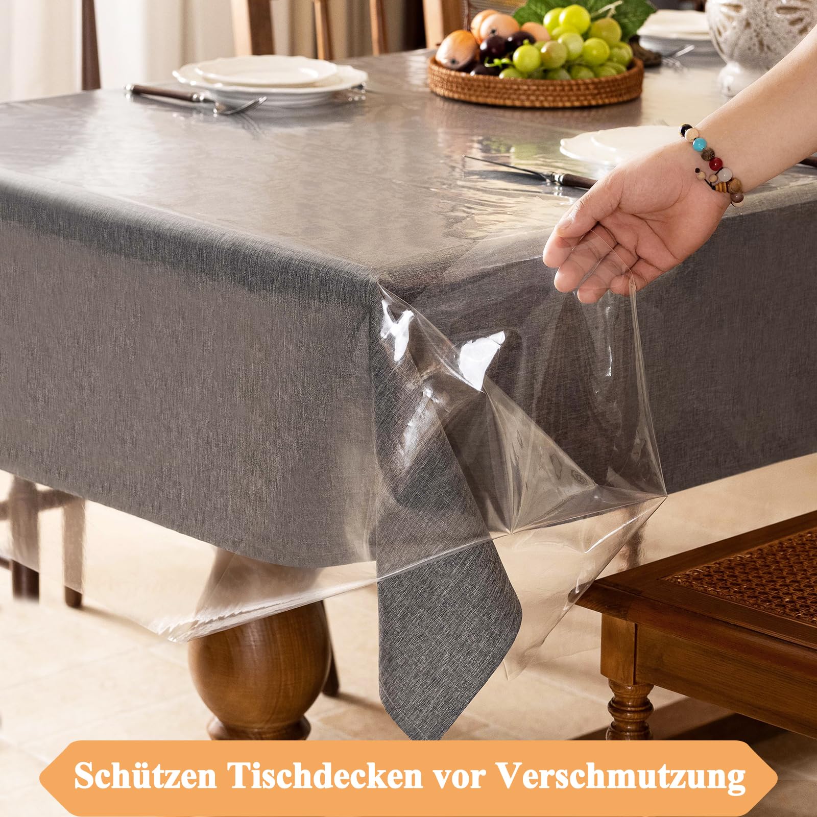 AooHome Tischdecke Transparent 140X220cm, Tischdecke Abwaschbar PVC Tischfolie Durchsichtig 0.17mm, Wasserdicht Abwaschbar Schmutzabweisend Küche, Haushalt & Wohnen