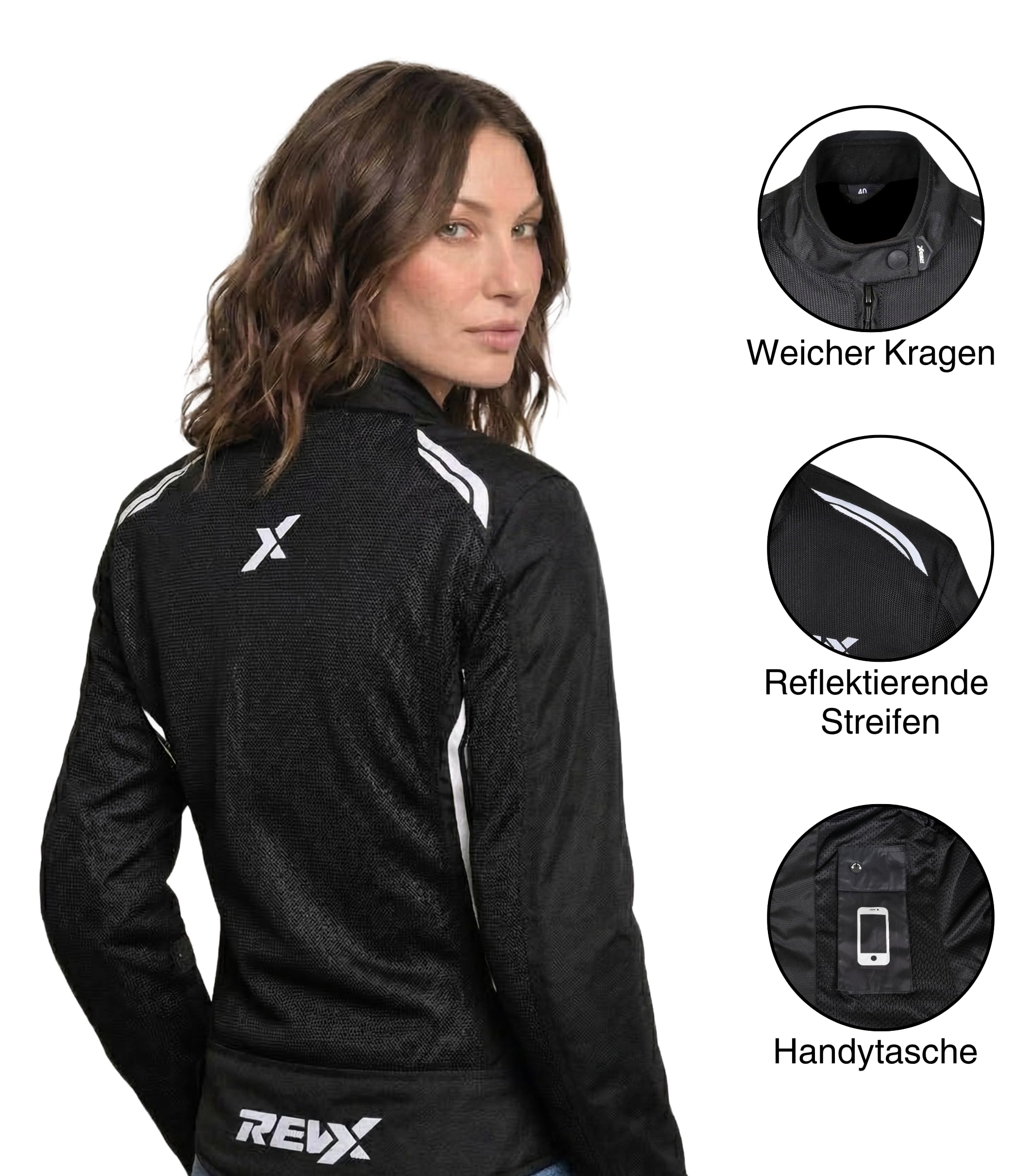 REVX Sommer Motorradjacke Damen mit CE Protektoren | Ultra Belüftet Leichte Sommerjacke mit Rückenprotektor