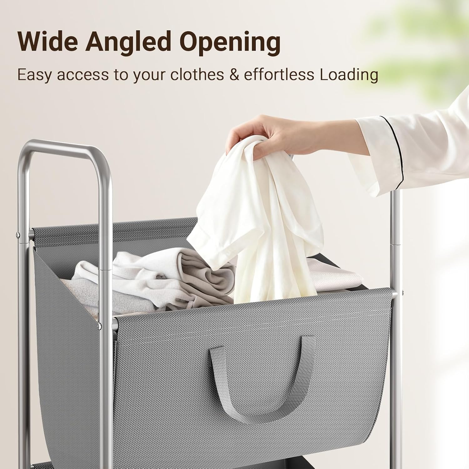 ELYKEN 3-Tier Vertical Rolling Laundry Hamper with Wheels & Removable Bags image 5