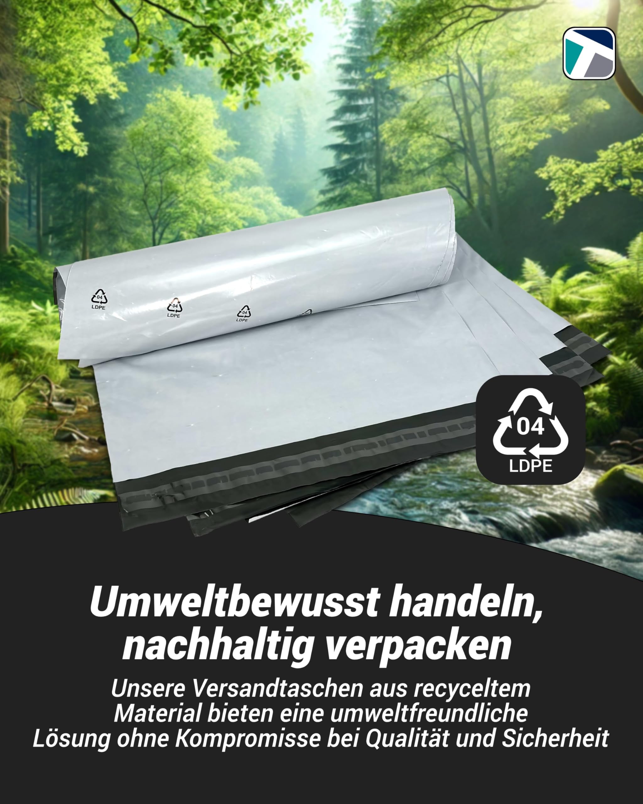 100 Stück Folienversandtaschen - strapazierfähig, blickdicht, reißfest, Polyethylen (LDPE), ideal für Kleidung, Dokumente und vieles mehr (50 µm - 450 x 550 mm)