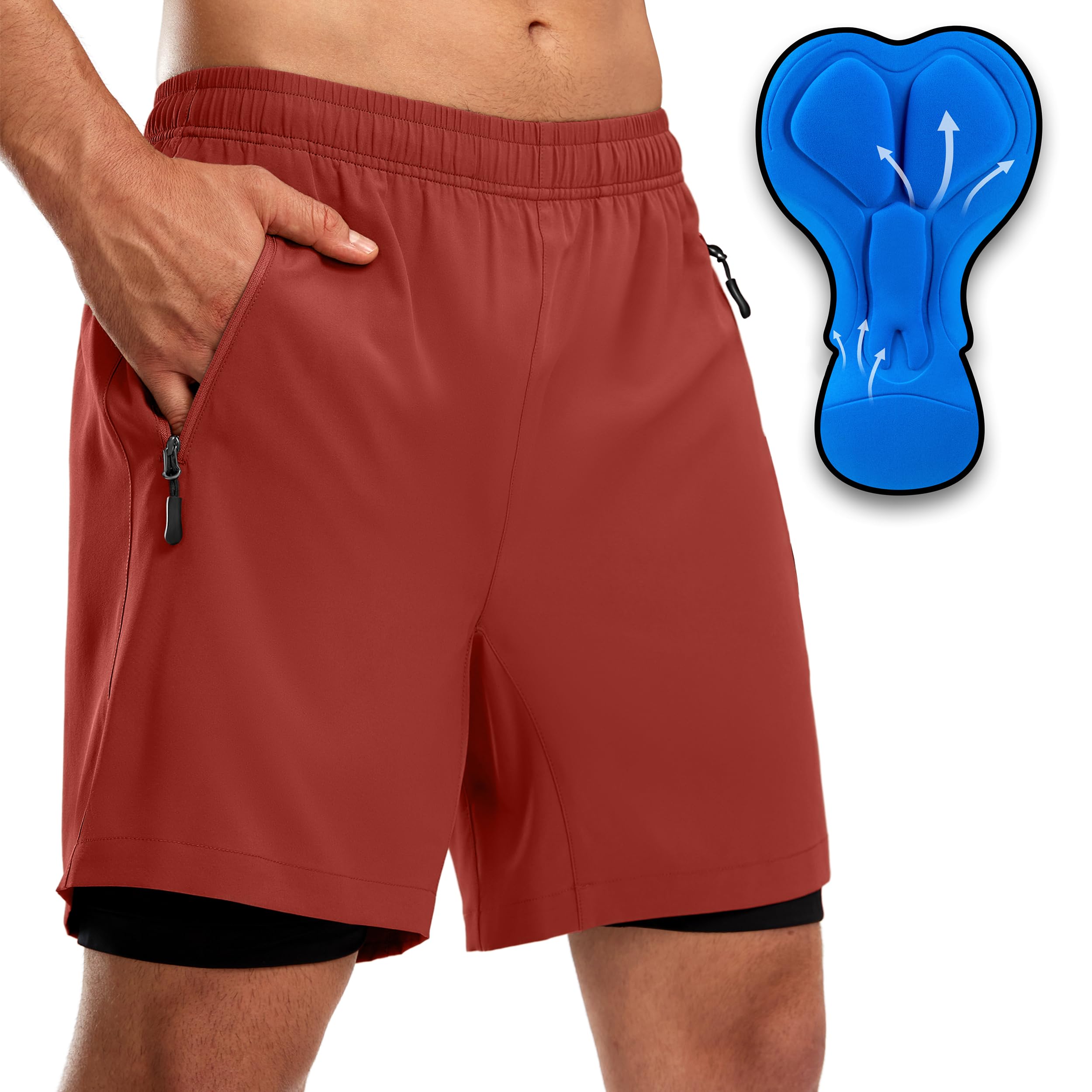Bikewa Pantaloncini da mountain bike da uomo imbottiti 3D larghi vestibilità ampia equitazione ciclismo pantaloncini da uomo tasche con cerniera