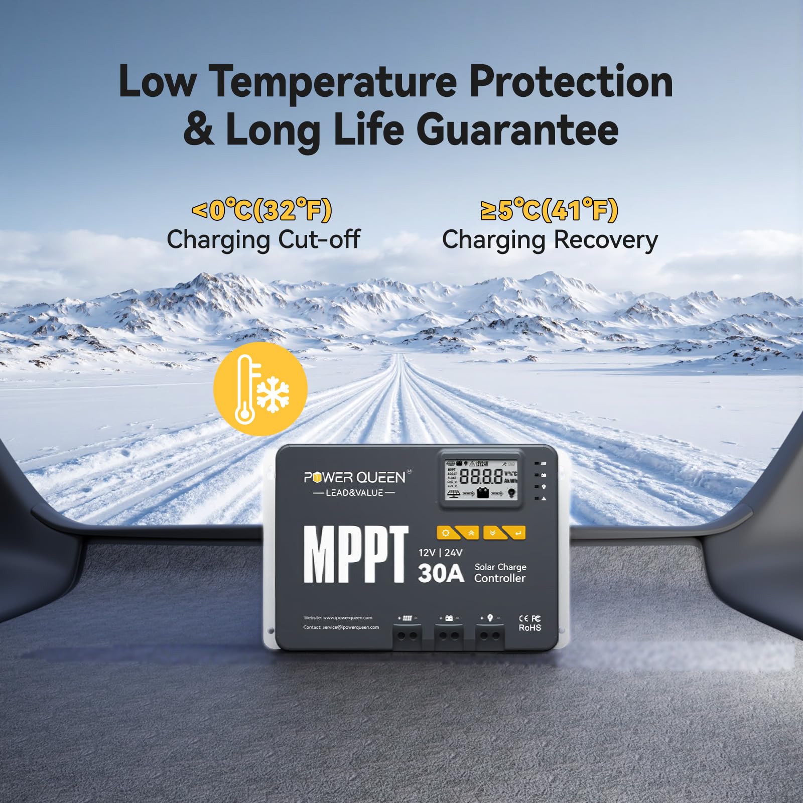 Power Queen 12/24 V 30A MPPT Regolatore di carica solare, potenza di ingresso max. 900 W, modulo Bluetooth integrato, display LCD, standard per batteria LiFePO4 e compatibile con batterie sigillate al