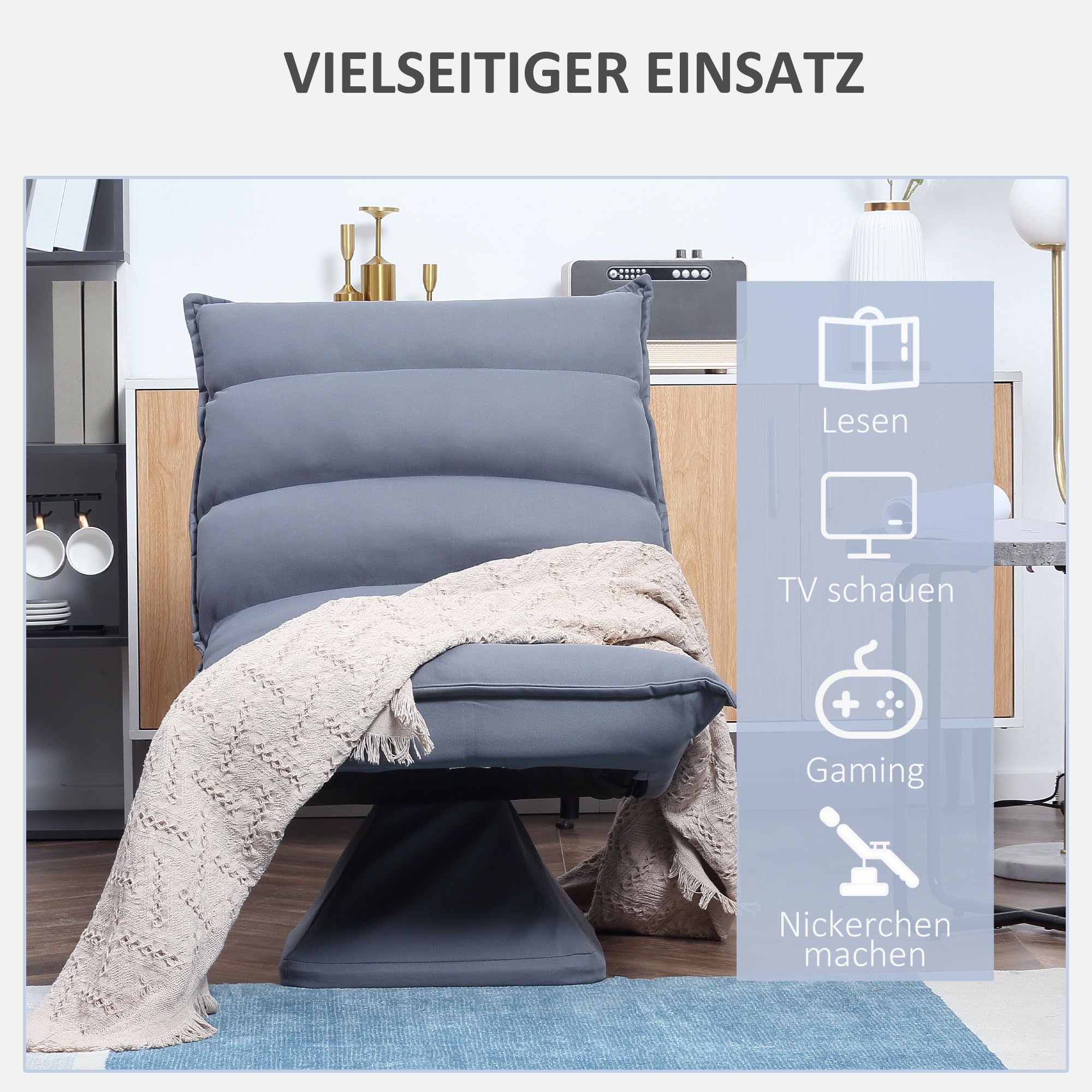 HOMCOM Bodenstuhl 360° drehbar Bodensessel mit Verstellbarer Rückenlehne gepolstert Relaxsessel zum Fernsehen, Lesen Lesesessel Meditationsstuhl Lazy Sofa für Meditation Yoga Zuhause Grau