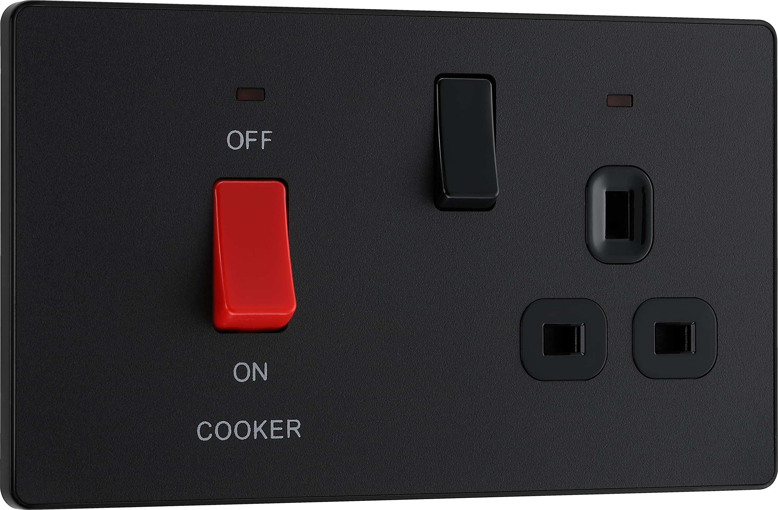British General Matt Black Bg Electrical Cooker Switch With Socket And Led, Cooker Control Unit, Control Socket, Double Pole, Screwless Front Plate, Evolve, 45A, Pcdmb70b