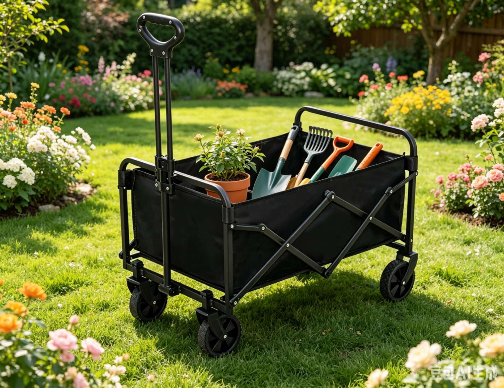 Carrito Plegable de Camping 160L, Carro de Mano Multiusos con Ruedas, Manillar Ajustable, para Playa, Compras, Picnic y Jardín. (Negro)