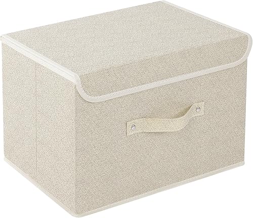 Miniatura 32 de Cajas de almacenamiento, contenedores de almacenamiento plegables con tapas, cestas de almacenamiento de tela de algodón y lino con asa, para