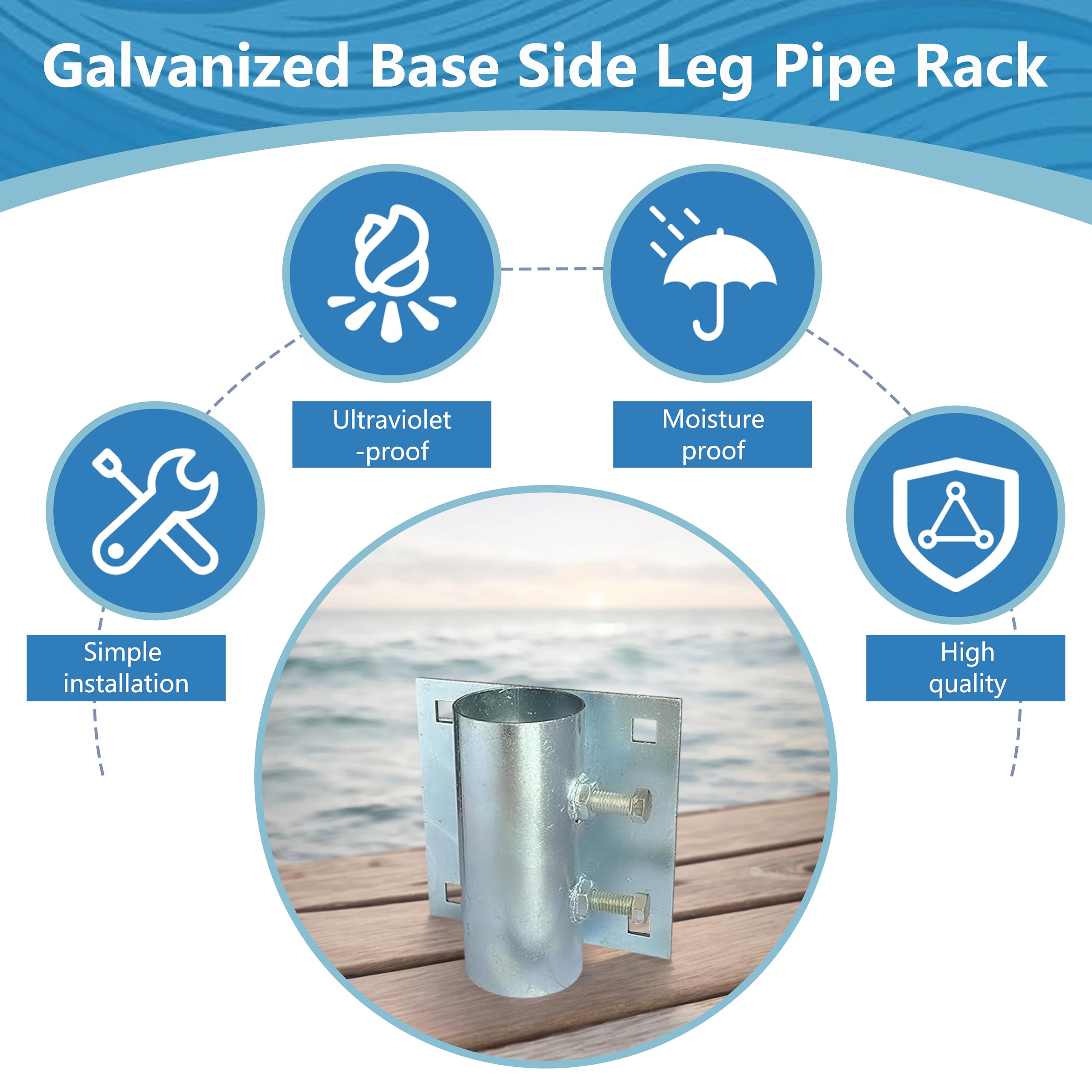 Galvanized Heavy Duty Dock Side Leg Pipe Holder – 7/16" Holes For 3/8" Bolts, Stationary Floating Dock Sleeve For Boat Dock Guards & Post Poles, 1 Pack, Deck Hardware - Canada