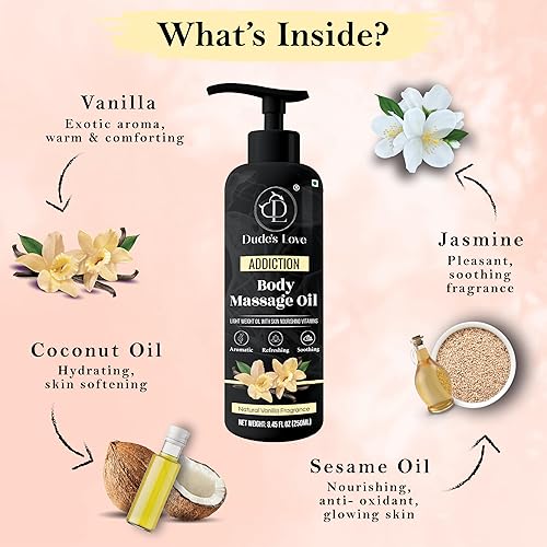 Miniatura 5 de Orgánico - Aceite de masaje comestible de vainilla para cuerpo completo, sin manchas y no pegajoso, con aceite de coco fraccionado, vainilla y