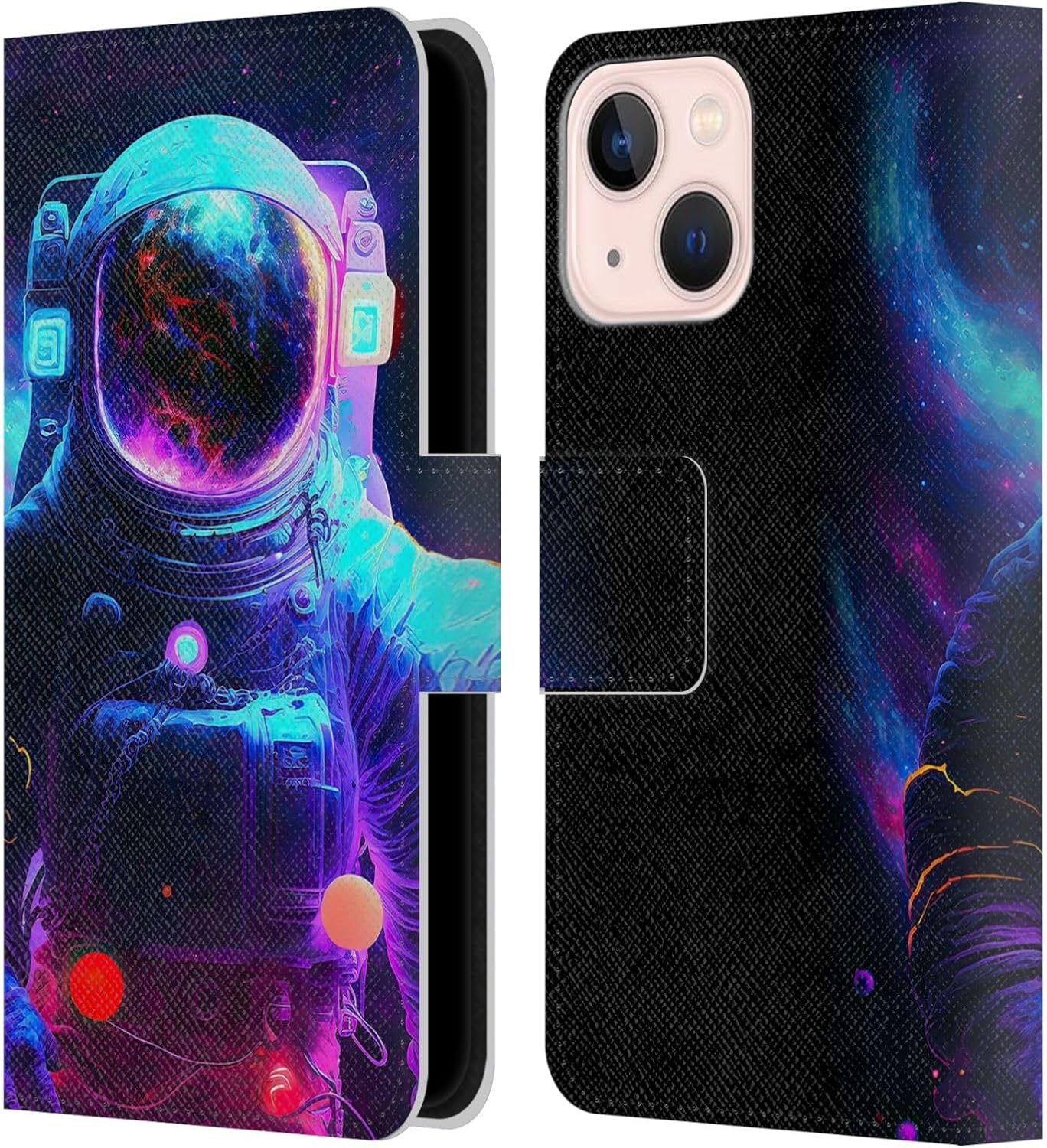 Head Case Designs Officially Licensed Wumples Astronaut Cosmic Arts Leather Wallet Case Compatible with Apple iPhone 13 Mini