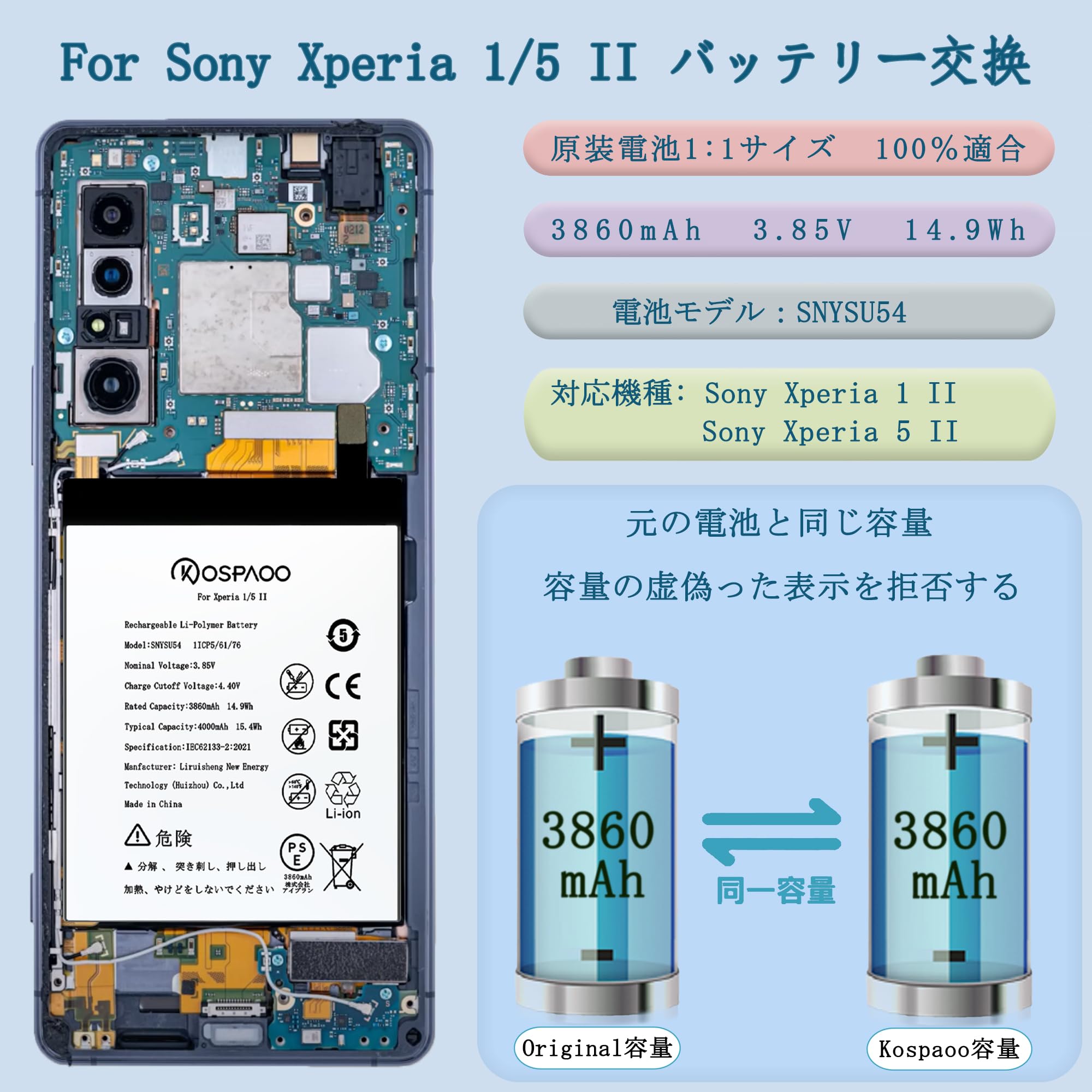 Amazon | KOSPAOO for Sony Xperia 1/5 II バッテリー 互換 容量