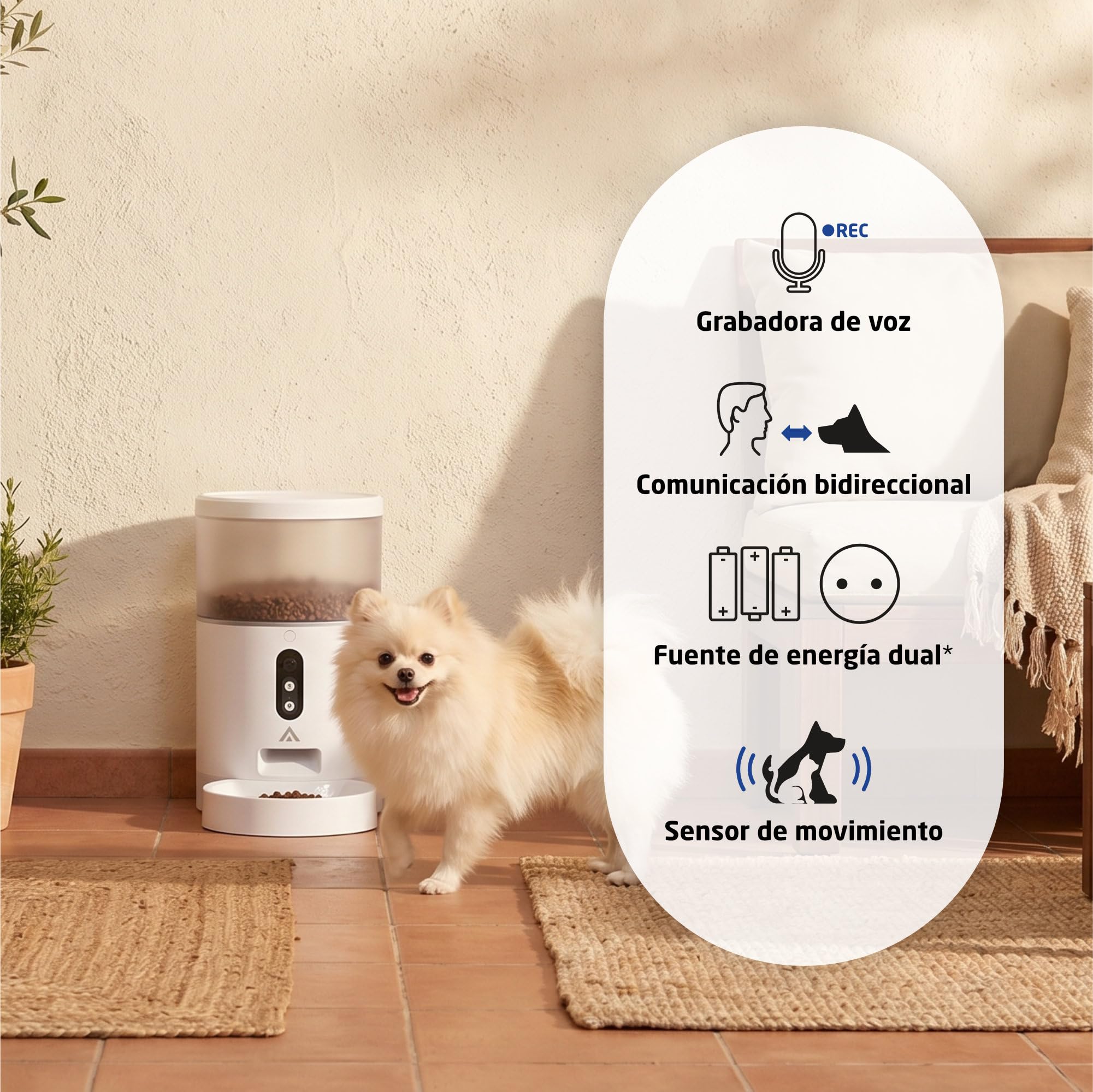 Comedero automático - 4 litros -Cámara 3MP, WiFi y App - Programación de Comida, Audio bidireccional, visión Nocturna, Carga USB-C o Pilas. para Gatos y Perros - Limpieza fácil. Mod. PF-BL4