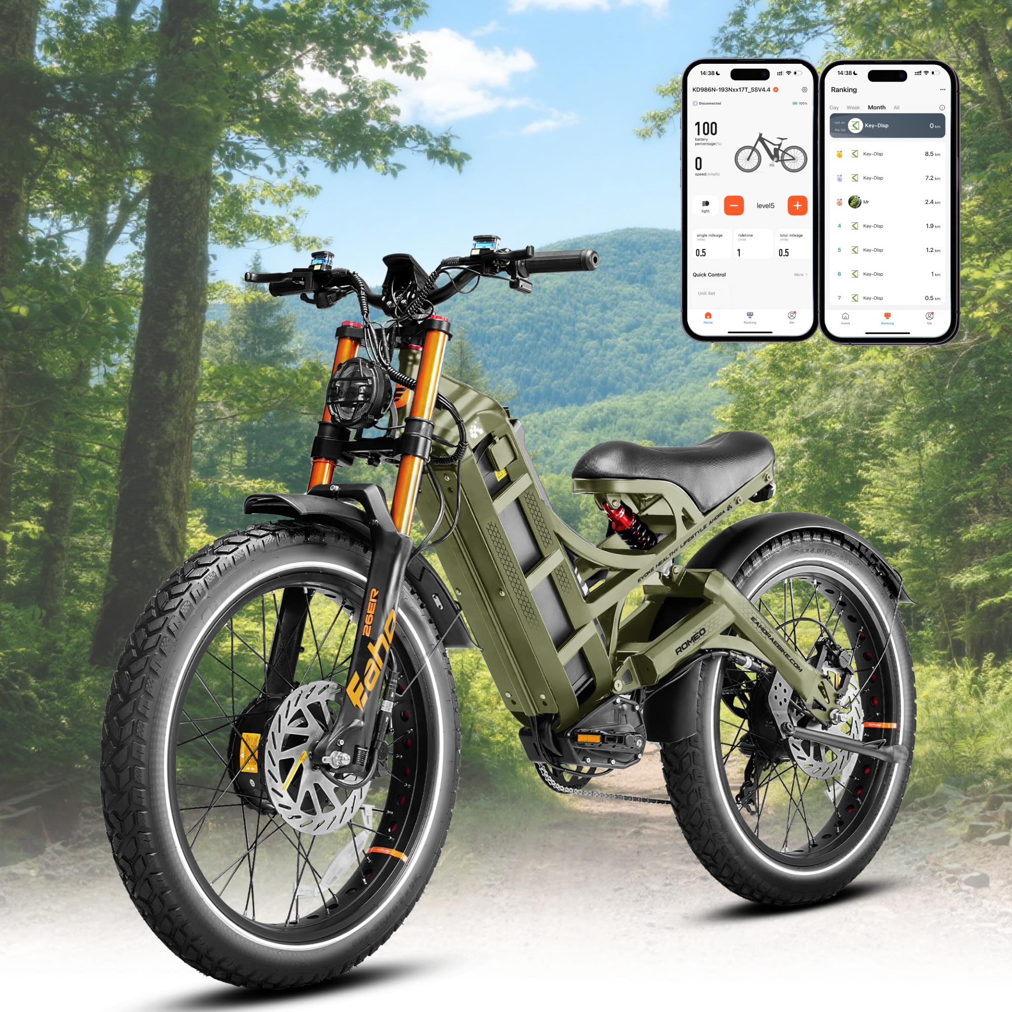 eAhora Romeo Pro 3/2 [2025] 46-50 Mph Electric Bike for Adults, Peak 5600W Dual Motor Ebike, 60V 80Ah 250 Miles Long Range E Bike, 26”*4.0 Fat Tire Air Full Suspension Off-Road E-Bike