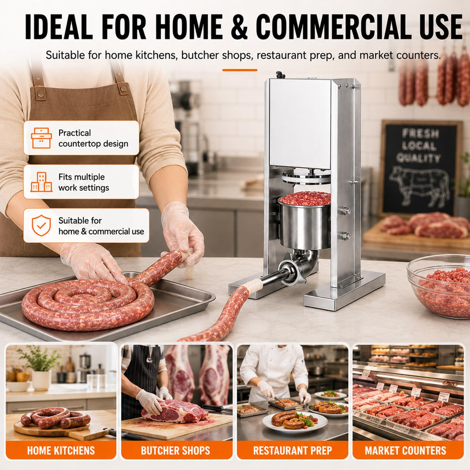 Insaccatrice elettrica, 2L con cilindro estraibile per pulizia 4L | Configurazione verticale da banco, utilizza l’altezza invece di una base ampia e lascia spazio ai lati per gli accessori