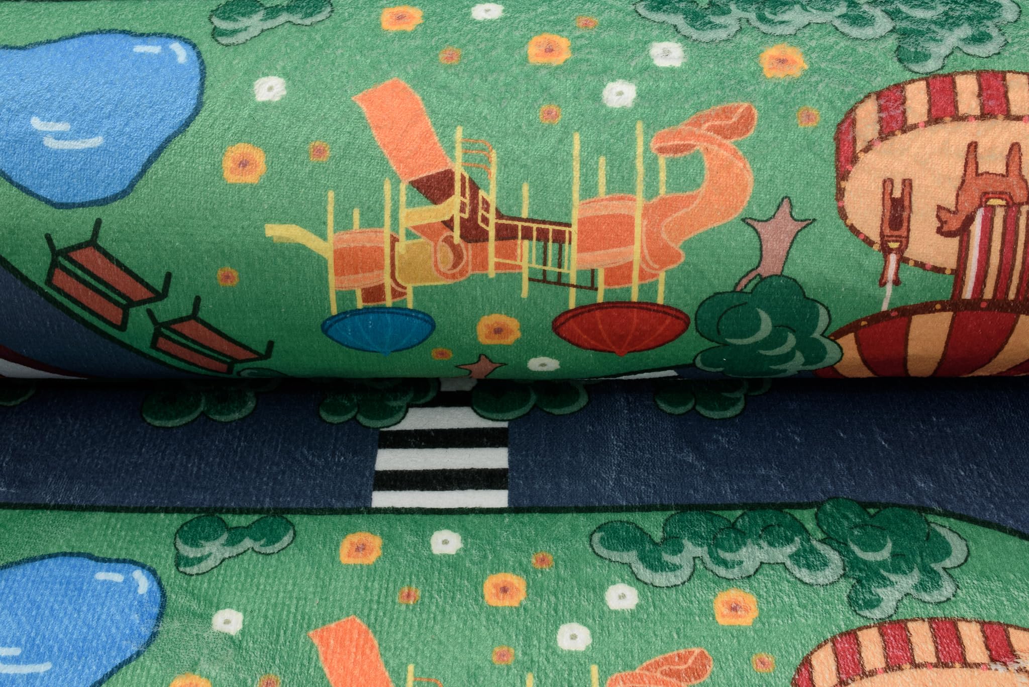 TAPISO Flannel Tapis Chambre Enfant Bébé Fille Garçon Antidérapant Lavable Vert Gris Bleu Rouge Tapis de Jeux Voiture Circuit Route Ville Poils Ras Oeko-TEX Résistant 120 x 170 cm