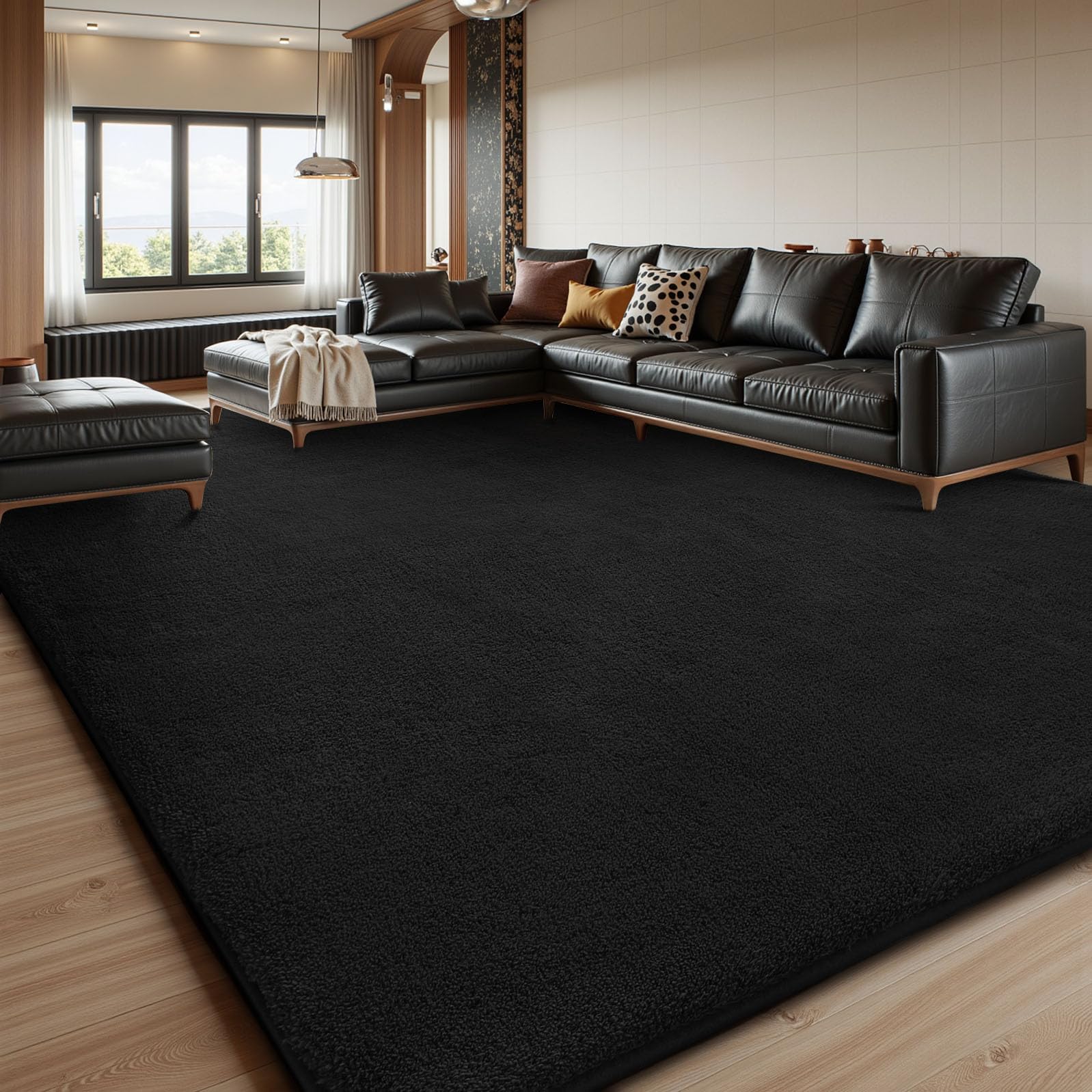 Treeboy Rugs Living Room, Extra Large 300x425cm Black Fluffy Shaggy Rug, Washable Non-Slip Carpet for Bedroom & Kids Room — image 1