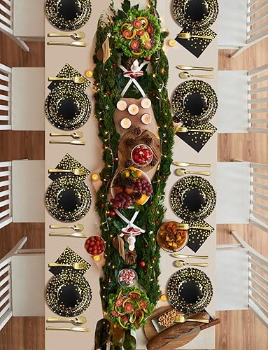 Miniatura 5 de 141 piezas de suministros de fiesta de oro negro, los juegos de vajilla de fiesta incluyen platos de papel, servilletas, tazas, cubiertos, para