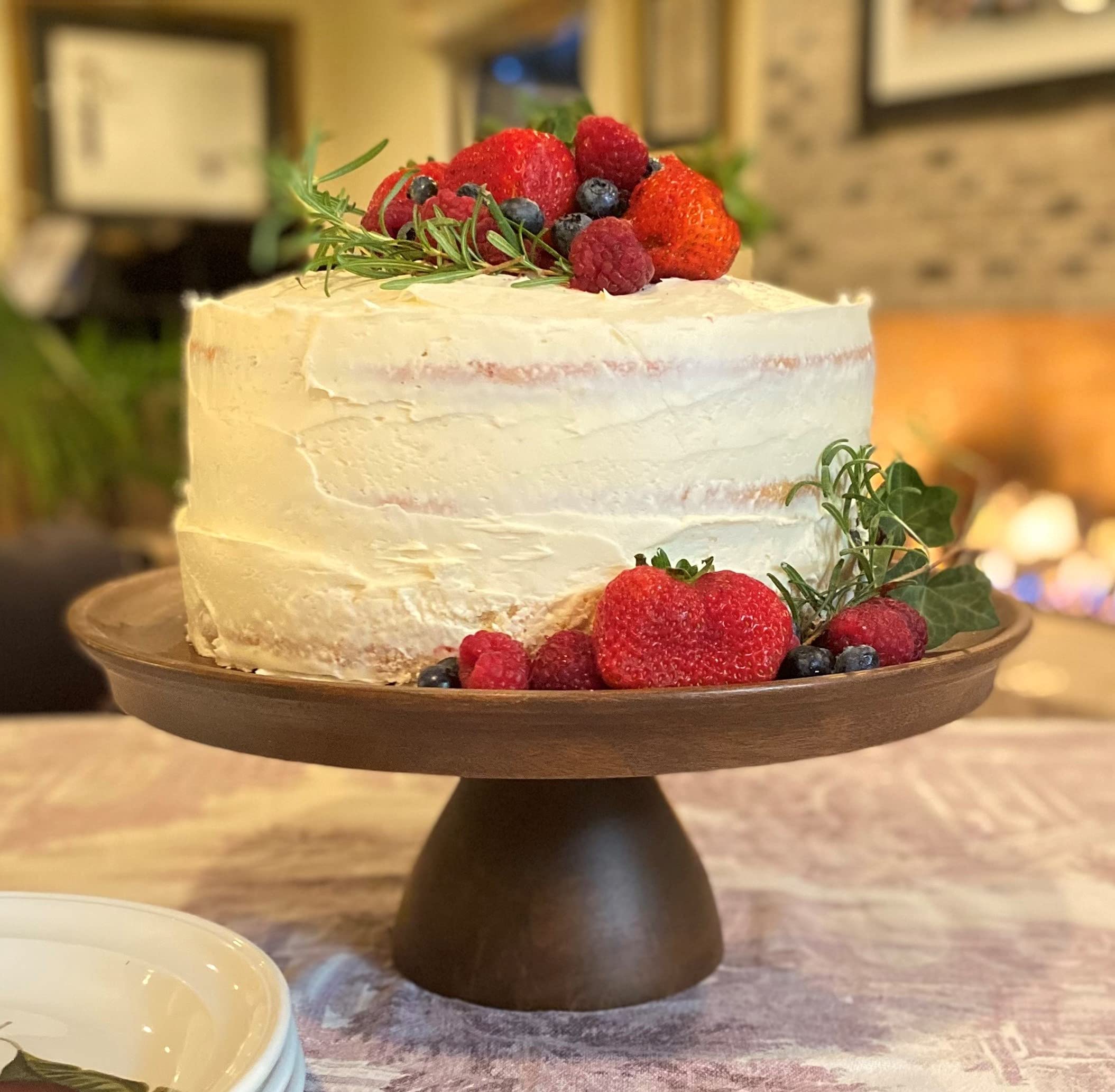 Wood Cake Stand - 11.75" x 4.75" high Wood Pedestal for Cakes, Desserts, Pies - Premium Mango Wooden Cake Stand - Durable and Stable – Modern and Elegant Pedestal Stand