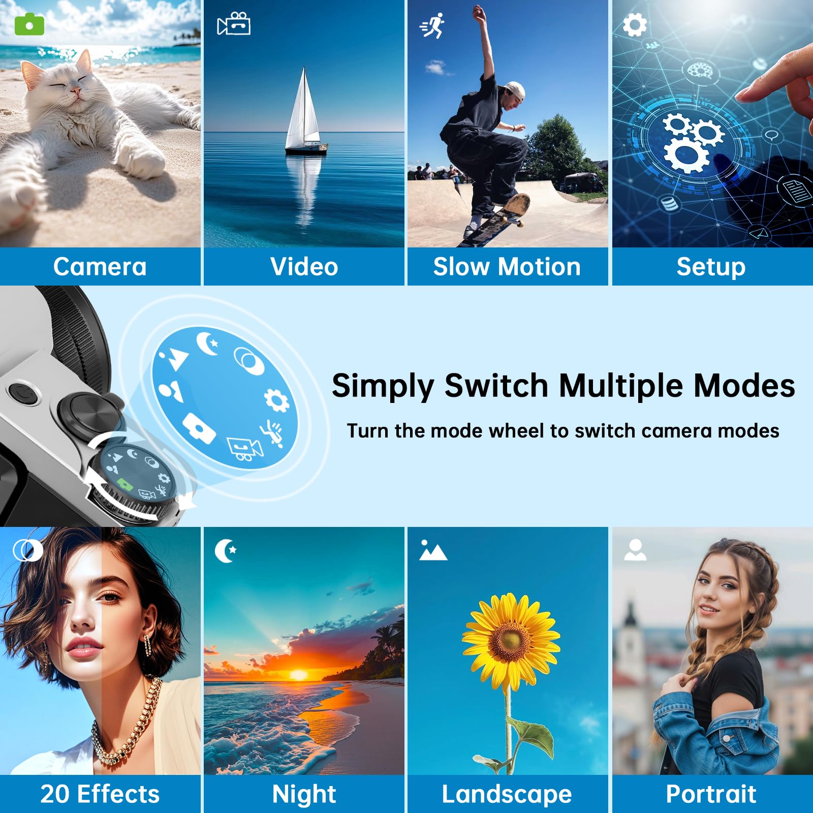 Fotocamera Digitale 4K WiFi, 64 MP Autofocus, Zoom 16X | Schermo ribaltabile da 3 pollici a 180°, scheda 32GB, base di ricarica e 2 batterie per vlog e viaggi