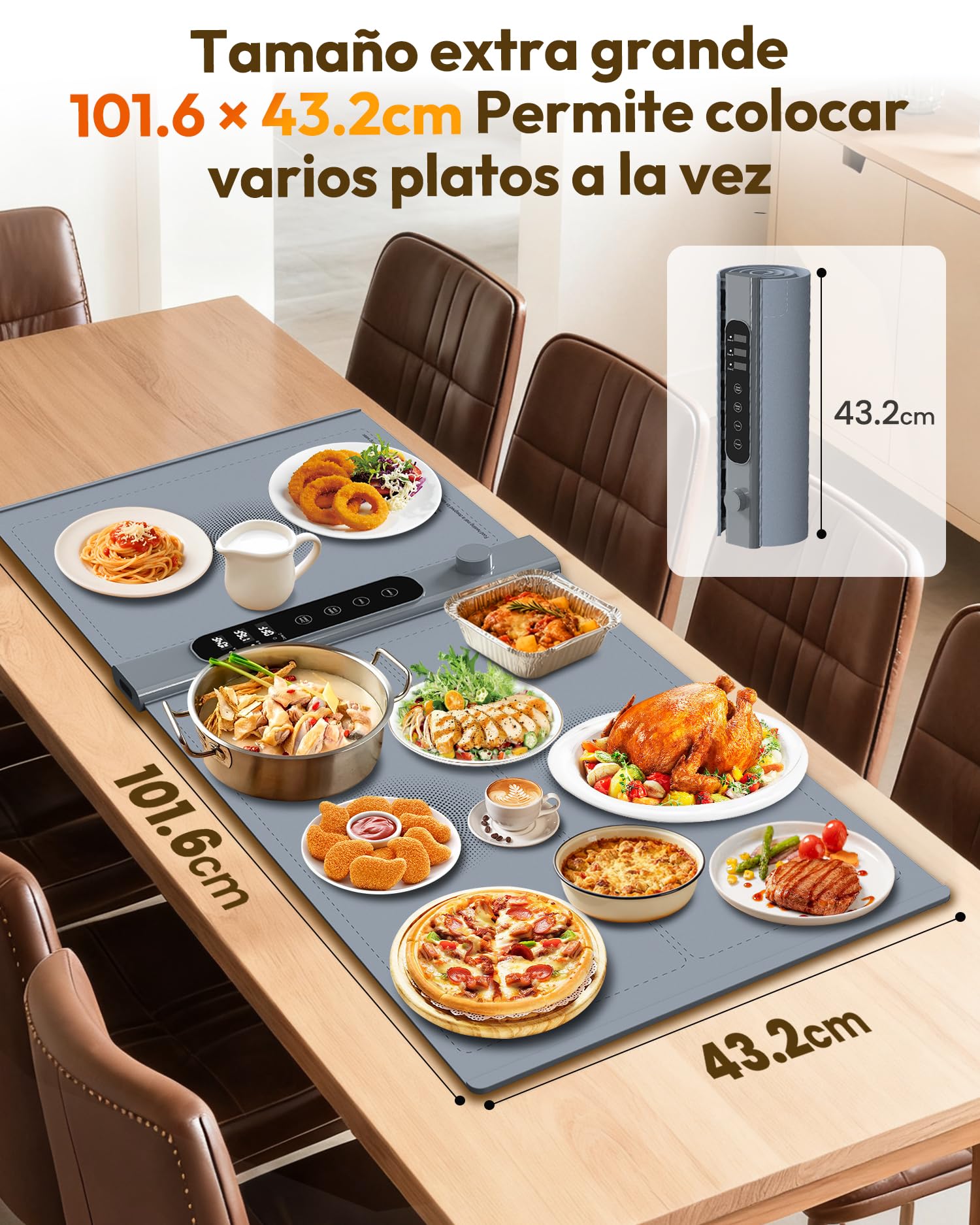 Bandeja de Calentamiento de Silicona 101×43 Cm, Bandeja Calienta Platos de 3 Zonas Independientes con 17 Temperatura de 1–6 Horas, Eléctrica Bandeja Calentadora de Comida para Buffets y Fiestas