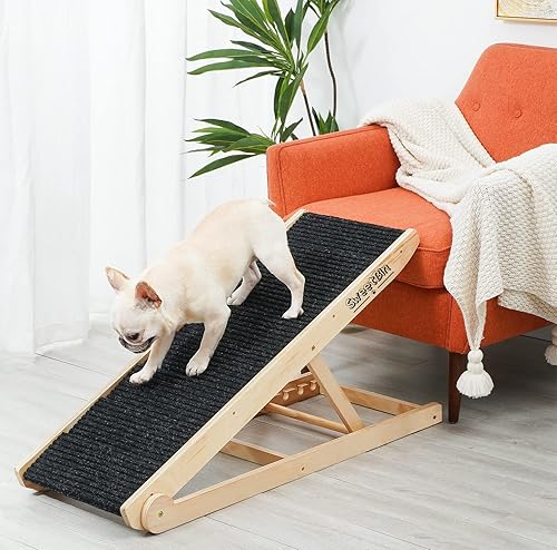 SweetBin Rampa ajustable de madera para mascotas para todos los perros y gatos, superficie antideslizante de alfombra y almohadillas para pies, 41