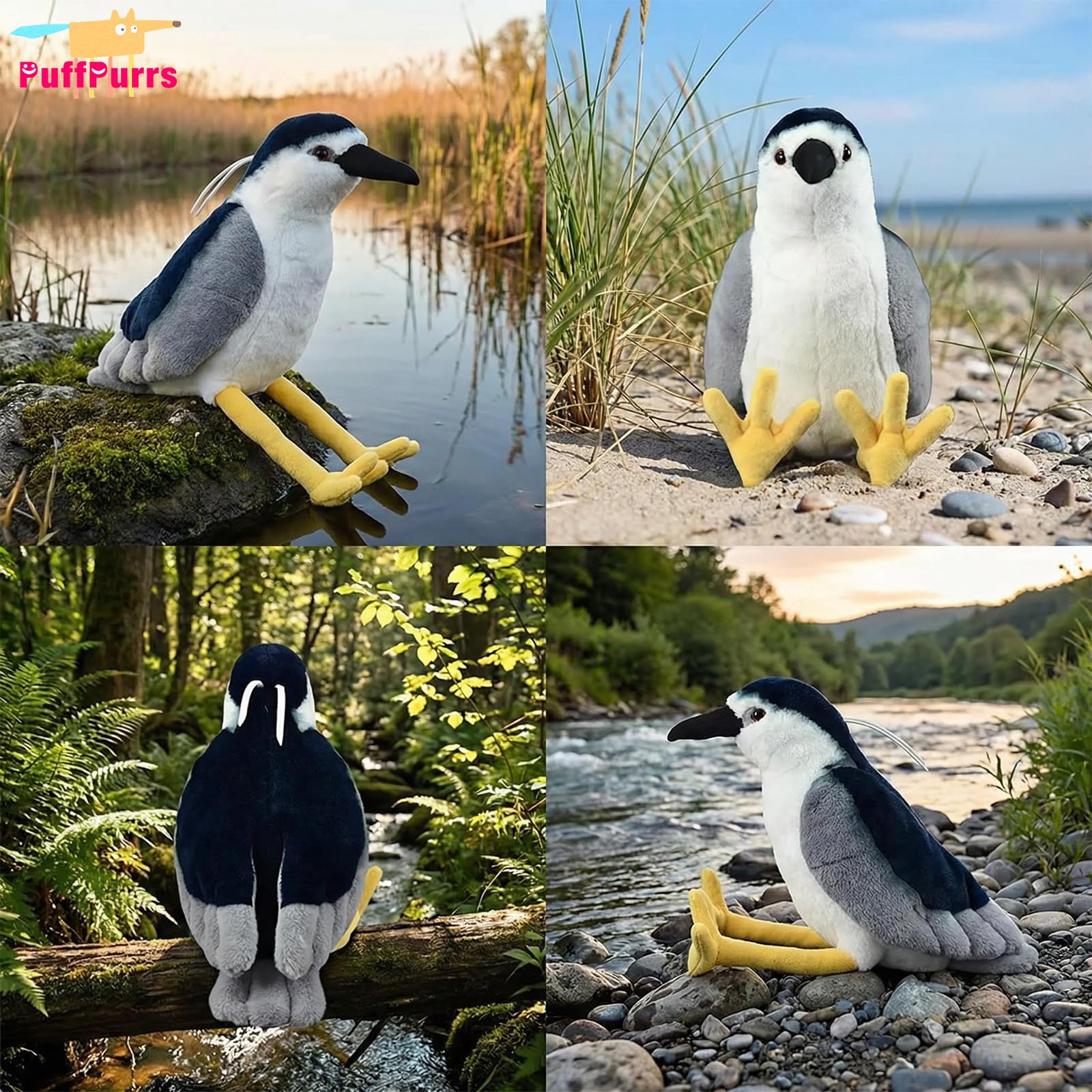 PuffPurrs Lifelike Night Heron Plush Toy, Cute Realistic Black-Crowned Night Heron Teddy Stuffed Animal - Image 3
