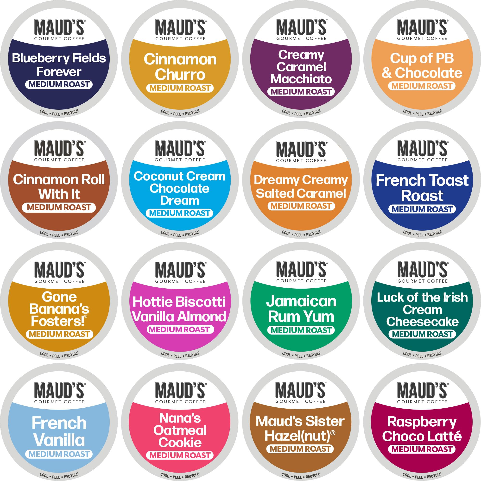 MAUD'SSuper Flavored Coffee Pods Variety Pack, 80 ct, 16 Assorted Flavors, Medium Roast Flavored Coffee in Recyclable Single Serve Pods – 100% Arabica Beans, Compatible with Keurig K Cups Maker