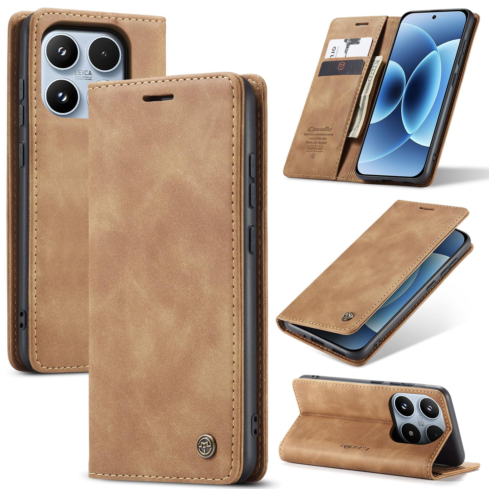 Azororo Cover per Xiaomi 17 5G, Premium PU Pelle Custodia, Magnetica Carta Fessura Portafoglio Case, Flip Cavalletto Custodia per Xiaomi 17 5G - Marrone