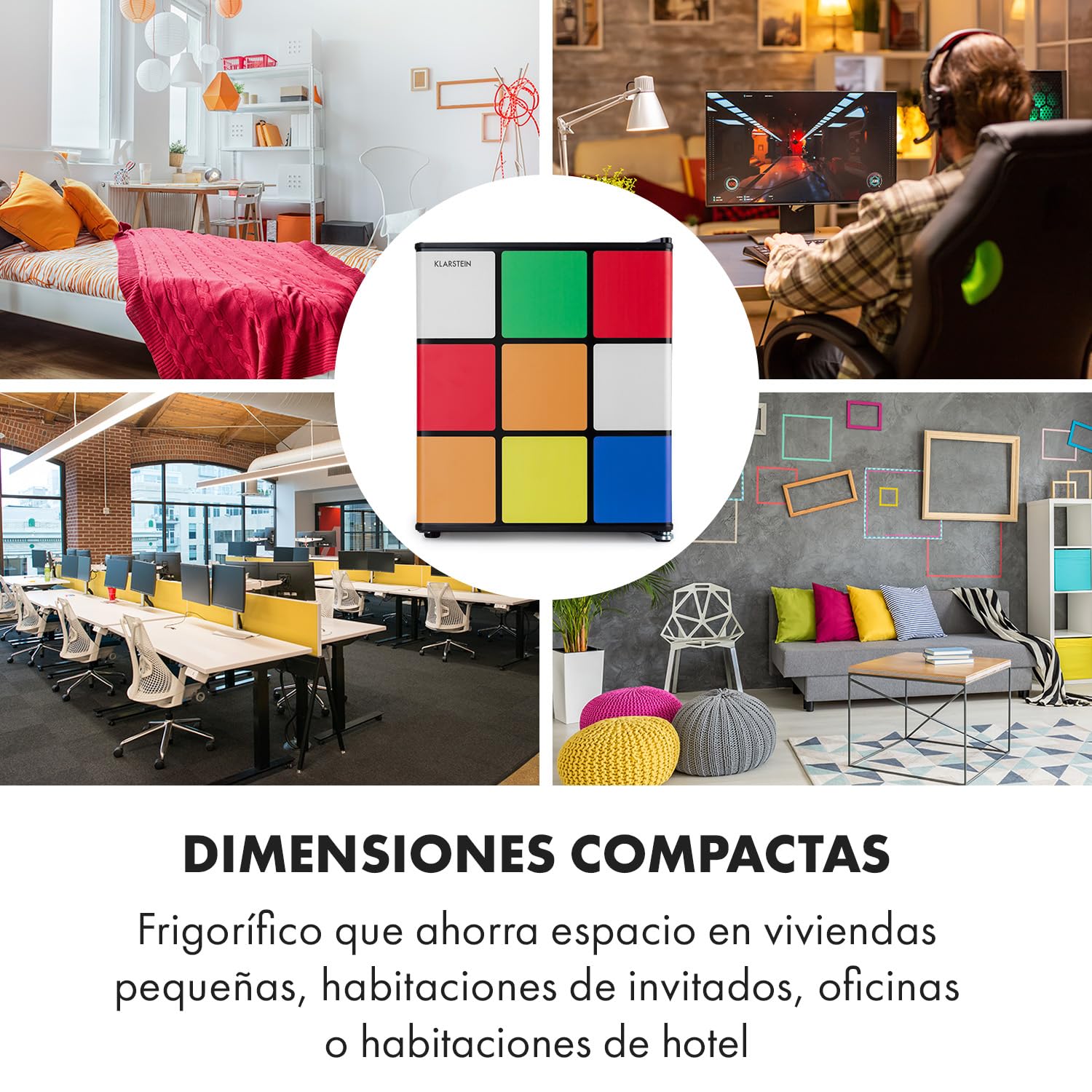 KLARSTEIN Solve - Mini nevera, minibar, sistema de refrigeración termoeléctrico, 48 litros de capacidad, mando giratorio mecánico, refrigeración: 0 a 10 °C, negro/color