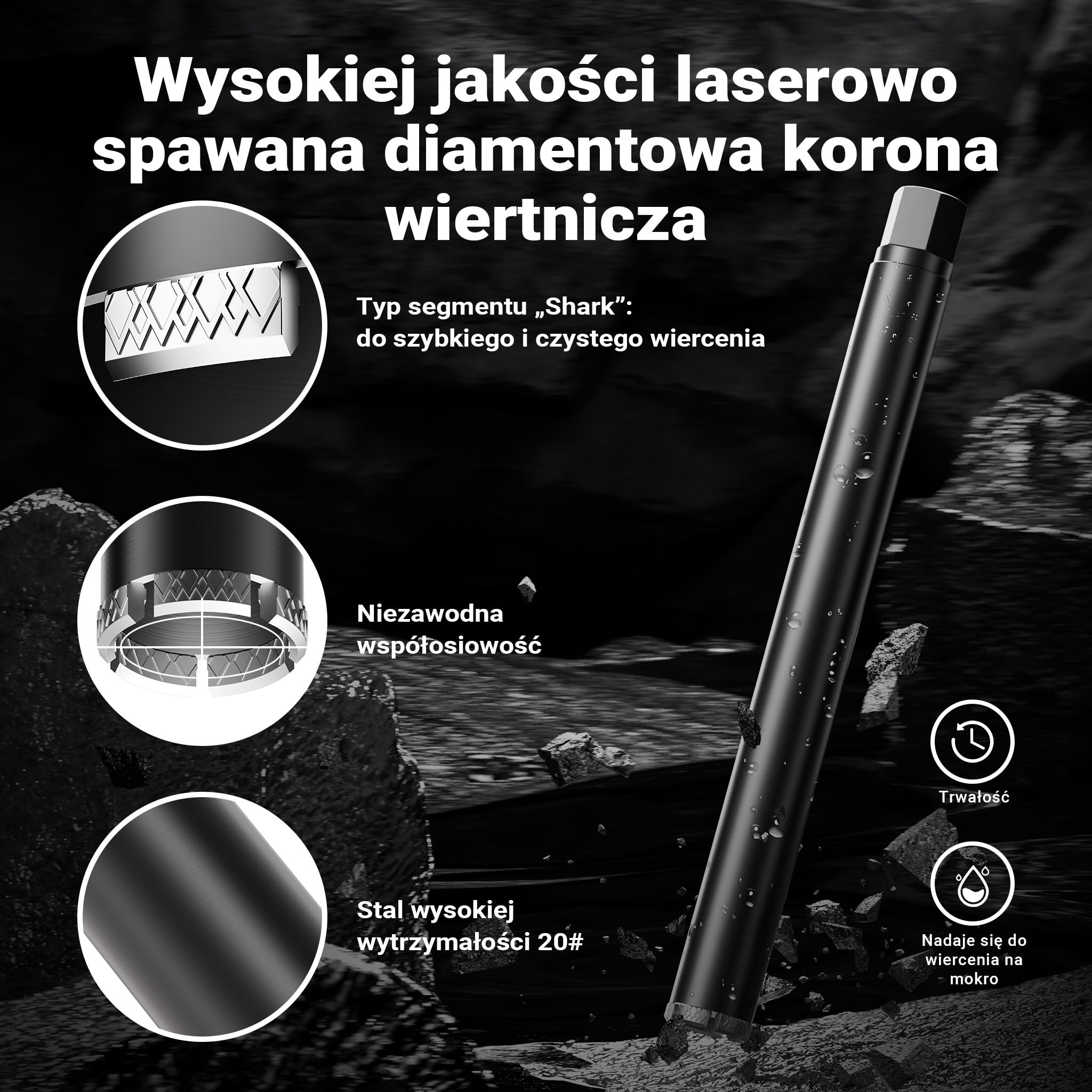 Wiltec Wiertło diamentowe koronowe typu Mesh Ø 52 mm o długości 450 mm, 1¼ UNC, do wiercenia w betonie, kafelkach, kamienia i granitu