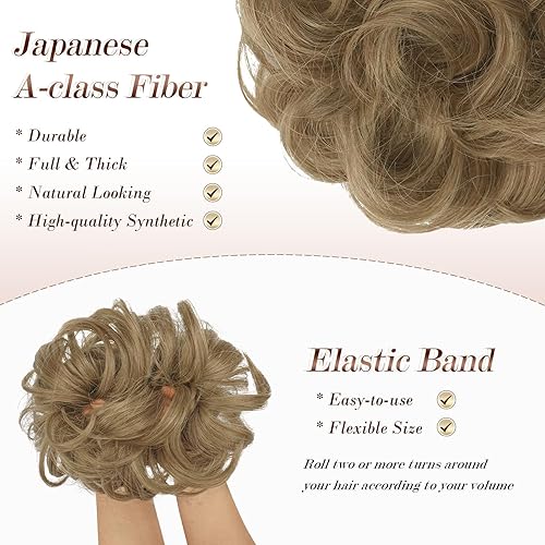 Miniatura 3 de FESHFEN - Extensiones de pelo rizado y desordenado para peinado, bandas elásticas con piezas de pelo sintético estilo moño, extensiones de cabello
