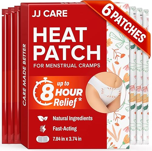 JJ CARE Parche tĂ©rmico para aliviar los calambres menstruales (6 piezas grandes), alivio del dolor de perĂodo para calambres con carbĂłn activado por JJ CARE Parche tĂ©rmico para aliviar los calambres menstruales (6 piezas grandes), alivio del dolor de perĂodo para calambres con carbĂłn activado por