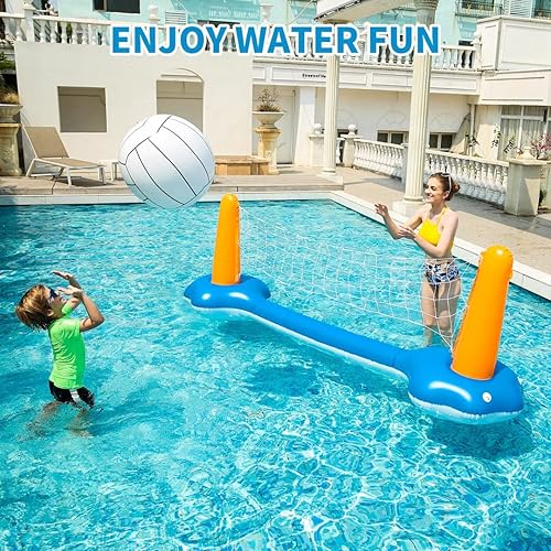 Miniatura 6 de Tounature Juego de 4 flotadores inflables de voleibol y aros de baloncesto con voleibol inflable y baloncesto, juguetes de piscina de verano,