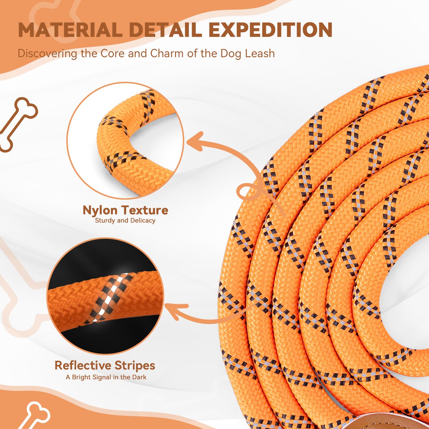 PETCOOZ Guinzaglio Doppio per Cani, Guinzaglio per Cani 3M Regolabile con Fino Riflettente, Multifunzione e Resistente per Cani Piccoli, Medi e Grandi, Arancione