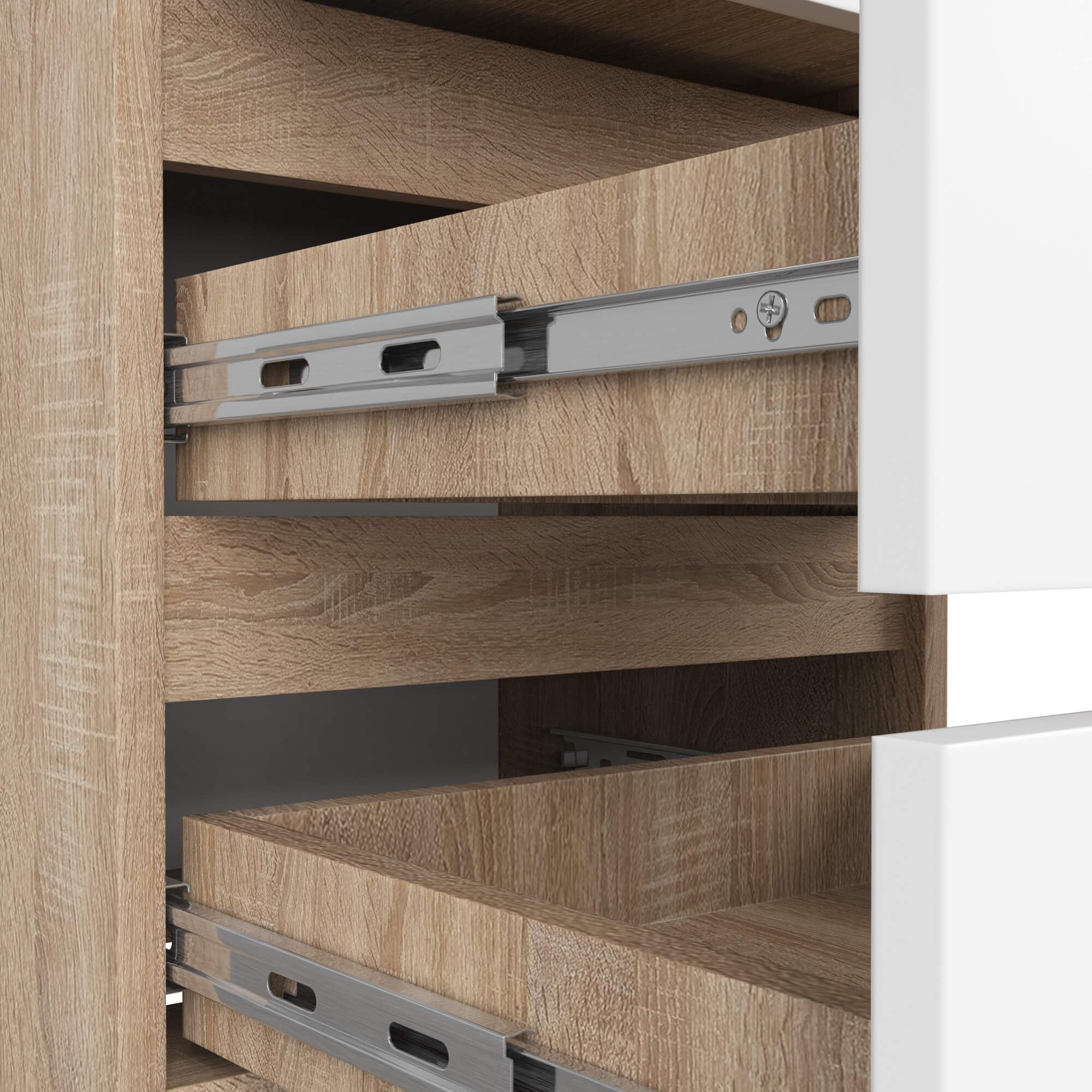 AKORD | Mesita de Noche CL-3 con 3 cajones | Sala de Estar, Dormitorio, Armario, Oficina y Estudio | Diseño Moderno y Funcional | 35 x 40 x 57 cm, 26 kg | Roble Sonona | Blanco