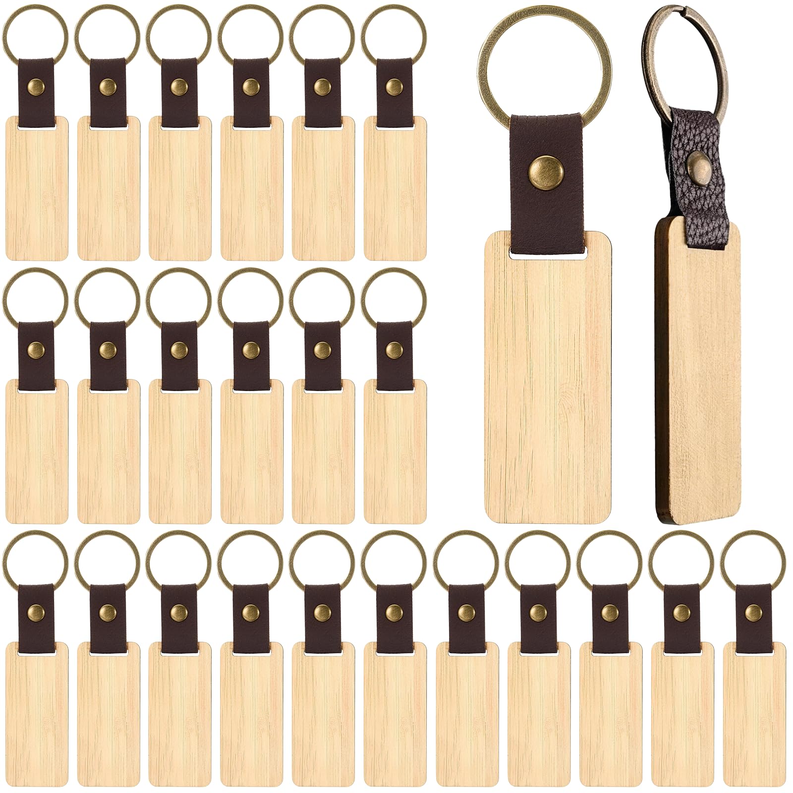 FunnAura 24 Pcs Wooden Keyring, Diy Personalised Keyring Blanks for Laser Engraving Crafts