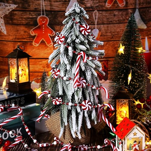 Miniatura 5 de Guirnalda de Navidad de bastón de caramelo de 9 pies, adorno de cuentas de caramelo de plástico para decoración de árboles, chimeneas y coronas