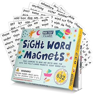 Poetry Tiles Sight Word Magnets for Fridge - 632 pc Home School Essentials - Magnetic Sight Words Sentence Building for Kids - Big .75