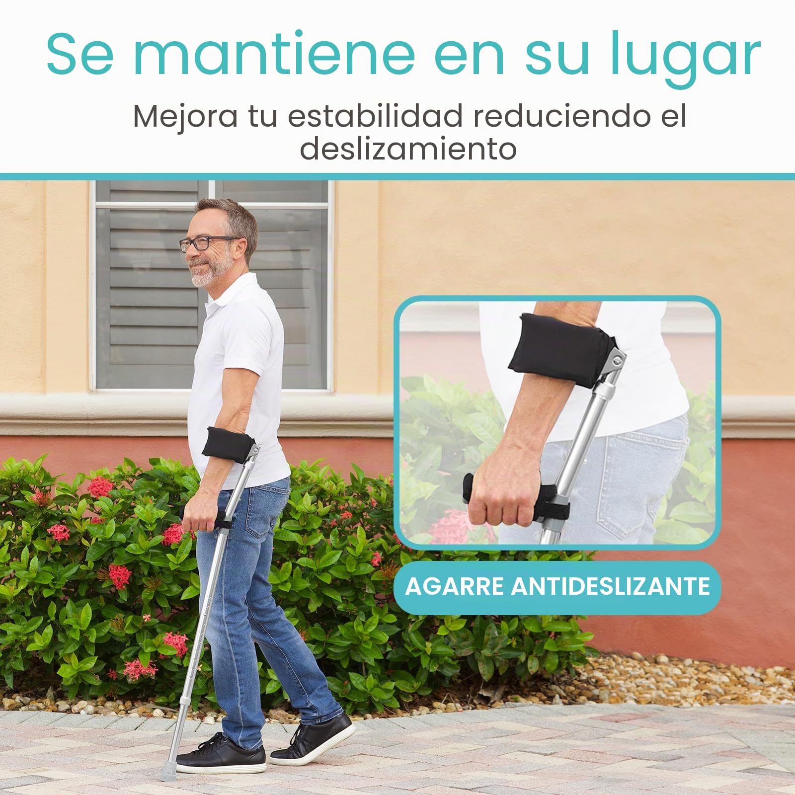 Vive Almohadillas para muletas de antebrazo (para muletas de medio puño) – acolchado de cubierta de brazo | Accesorio: cómodo, transpirable, lavable a máquina. Comprueba la compatibilidad para garantizar un ajuste correcto